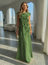 Jersey A-Line Crew Neck 3D Flowers Formal Dresses