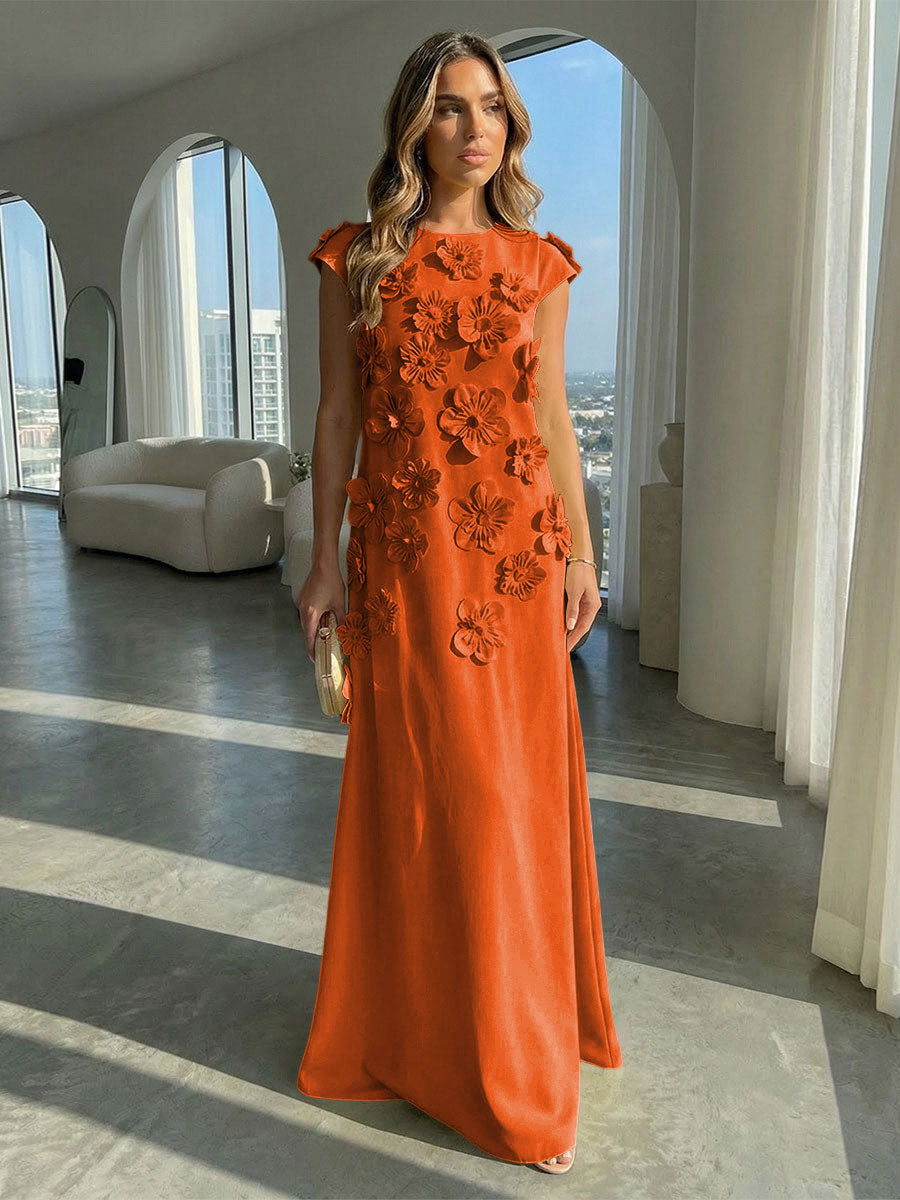 Jersey A-Line Crew Neck 3D Flowers Formal Dresses