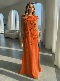 Jersey A-Line Crew Neck 3D Flowers Formal Dresses