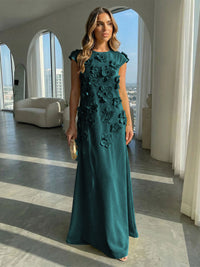 Jersey A-Line Crew Neck 3D Flowers Formal Dresses