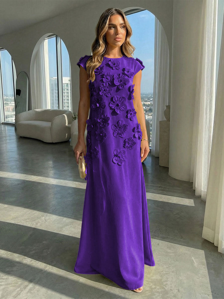 Jersey A-Line Crew Neck 3D Flowers Formal Dresses