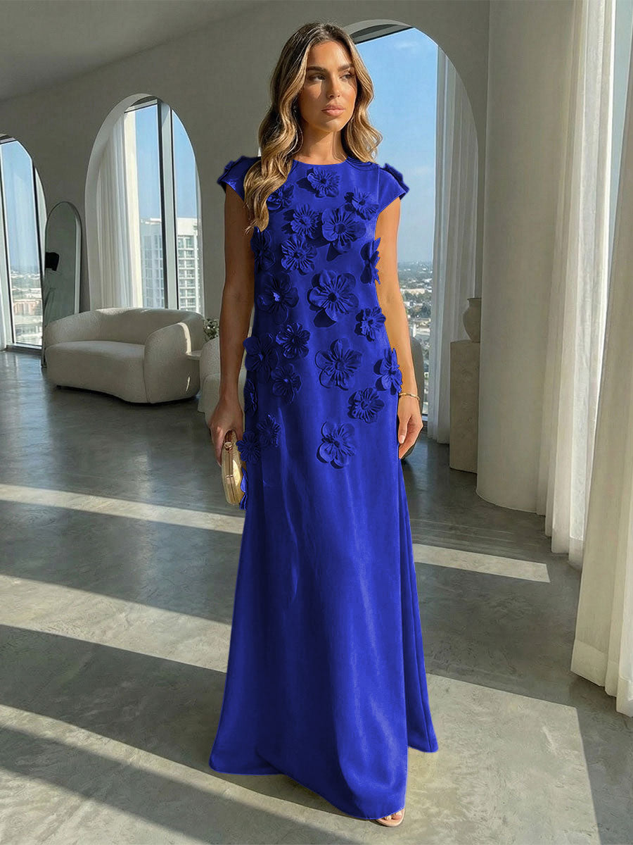 Jersey A-Line Crew Neck 3D Flowers Formal Dresses