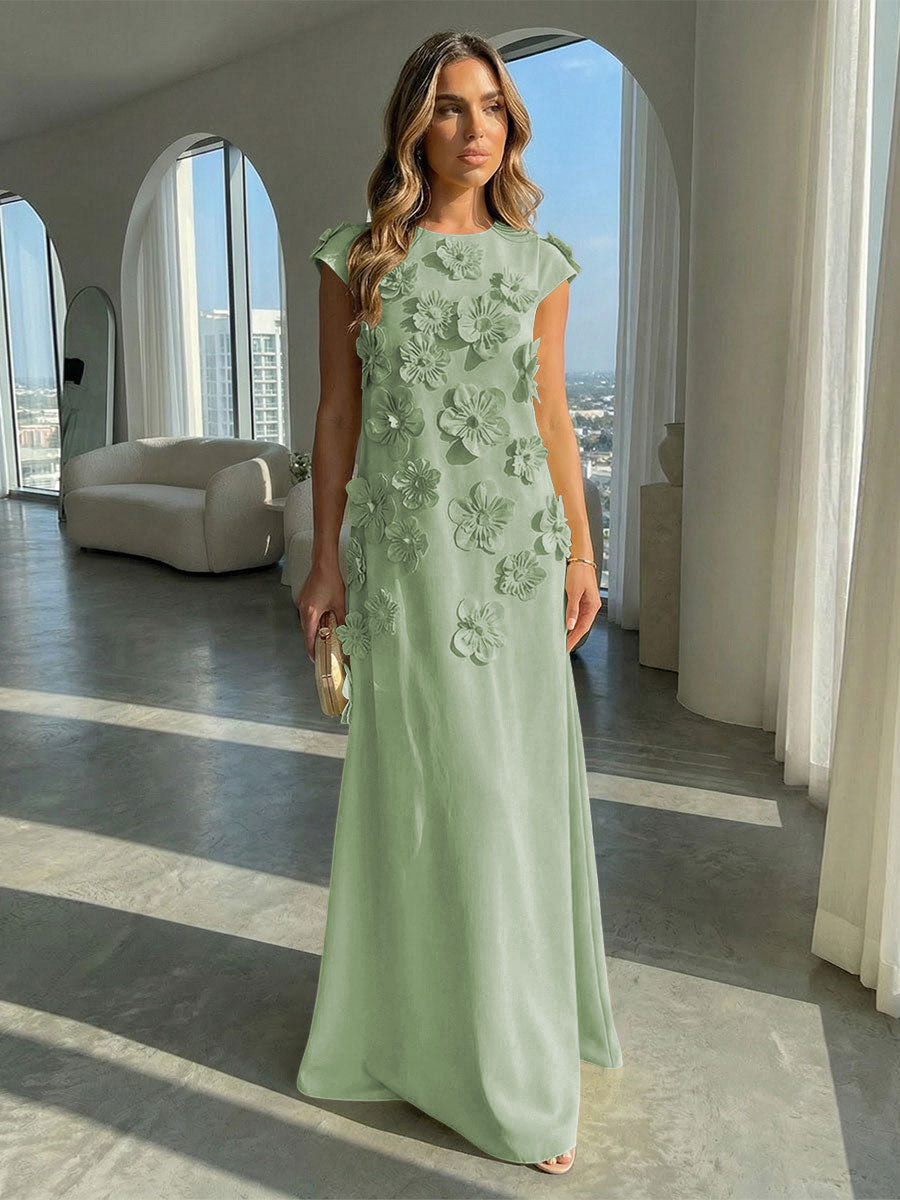 Jersey A-Line Crew Neck 3D Flowers Formal Dresses