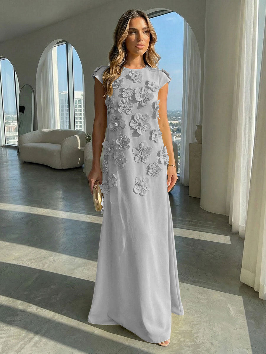 Jersey A-Line Crew Neck 3D Flowers Formal Dresses