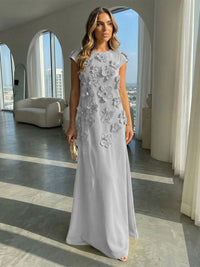 Jersey A-Line Crew Neck 3D Flowers Formal Dresses