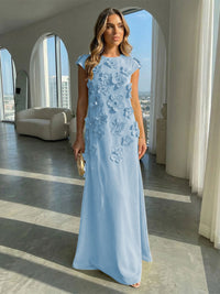 Jersey A-Line Crew Neck 3D Flowers Formal Dresses