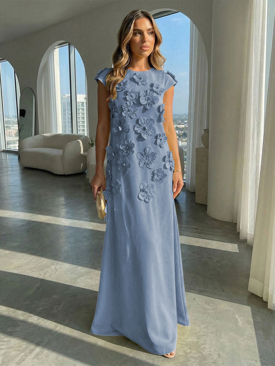 Jersey A-Line Crew Neck 3D Flowers Formal Dresses