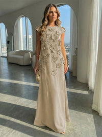 Jersey A-Line Crew Neck 3D Flowers Formal Dresses