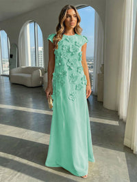 Jersey A-Line Crew Neck 3D Flowers Formal Dresses