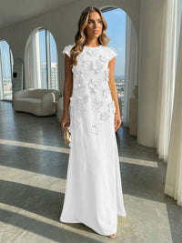 Jersey A-Line Crew Neck 3D Flowers Formal Dresses