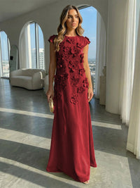 Jersey A-Line Crew Neck 3D Flowers Formal Dresses