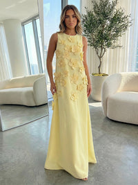 Jersey A-Line Crew Neck 3D Flowers Formal Dresses