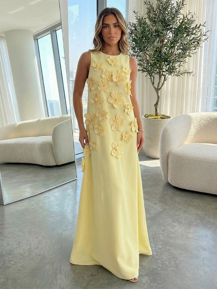 Jersey A-Line Crew Neck 3D Flowers Formal Dresses