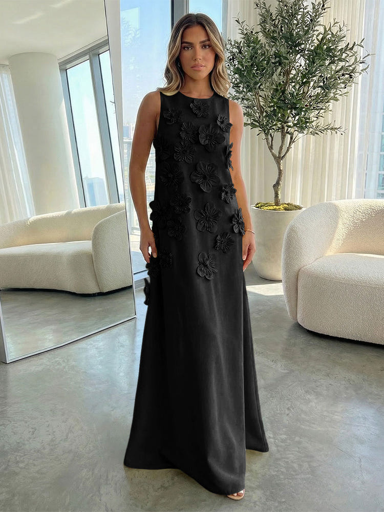 Jersey A-Line Crew Neck 3D Flowers Formal Dresses