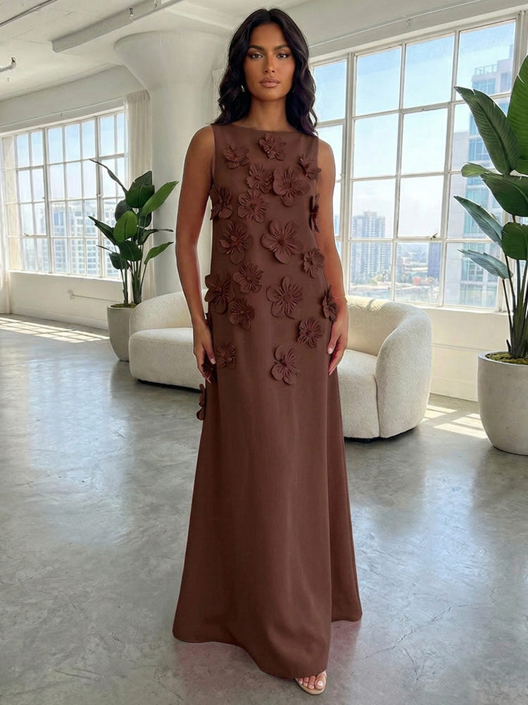 Jersey A-Line Crew Neck 3D Flowers Formal Tent/ Trapeze Dresses