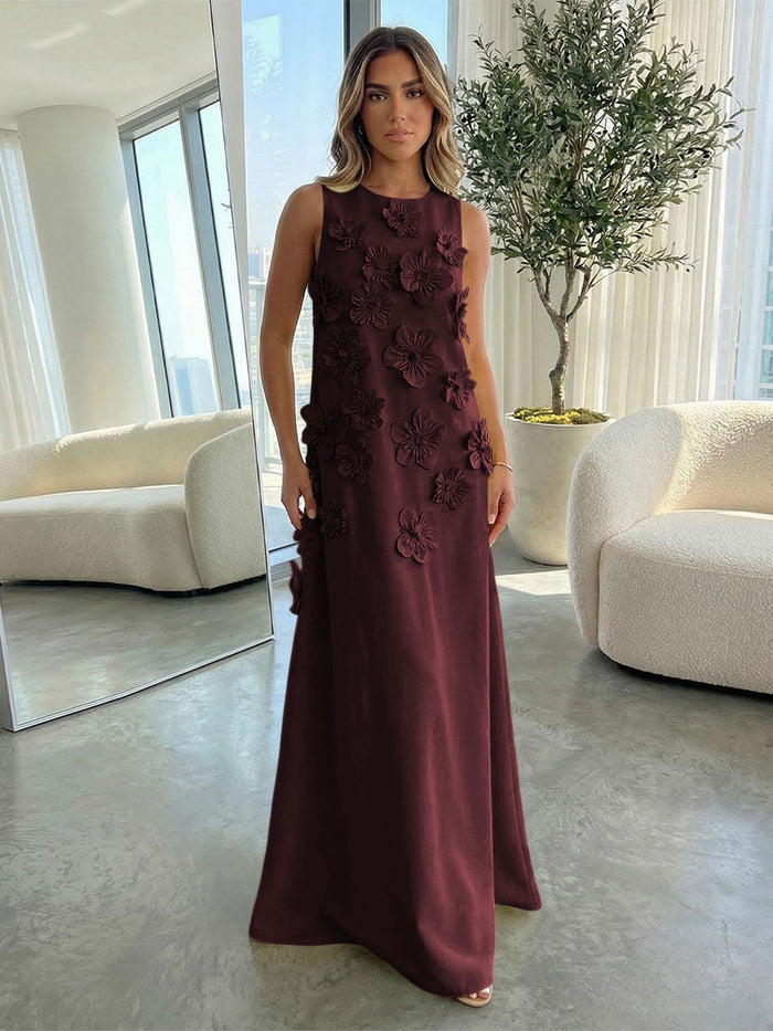 Jersey A-Line Crew Neck 3D Flowers Formal Dresses