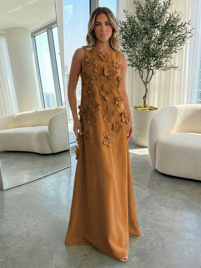 Jersey A-Line Crew Neck 3D Flowers Formal Dresses