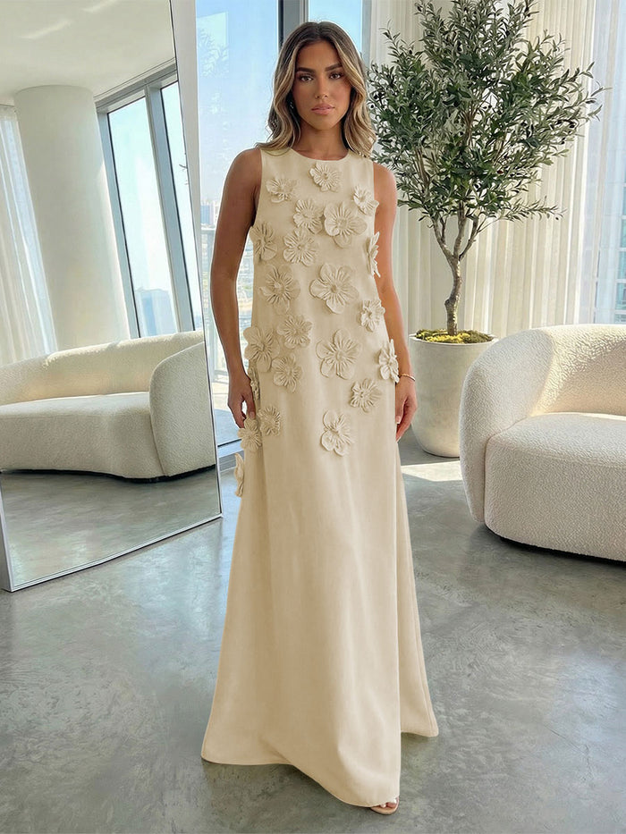 Jersey A-Line Crew Neck 3D Flowers Formal Dresses