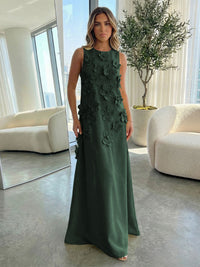 Jersey A-Line Crew Neck 3D Flowers Formal Dresses