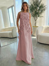Jersey A-Line Crew Neck 3D Flowers Formal Dresses