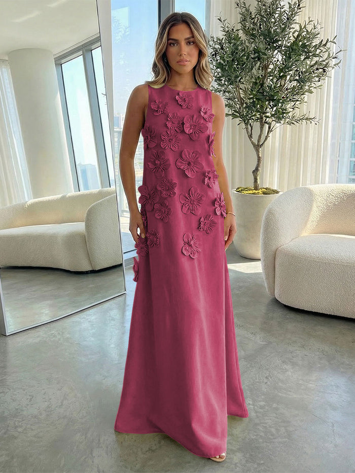 Jersey A-Line Crew Neck 3D Flowers Formal Dresses