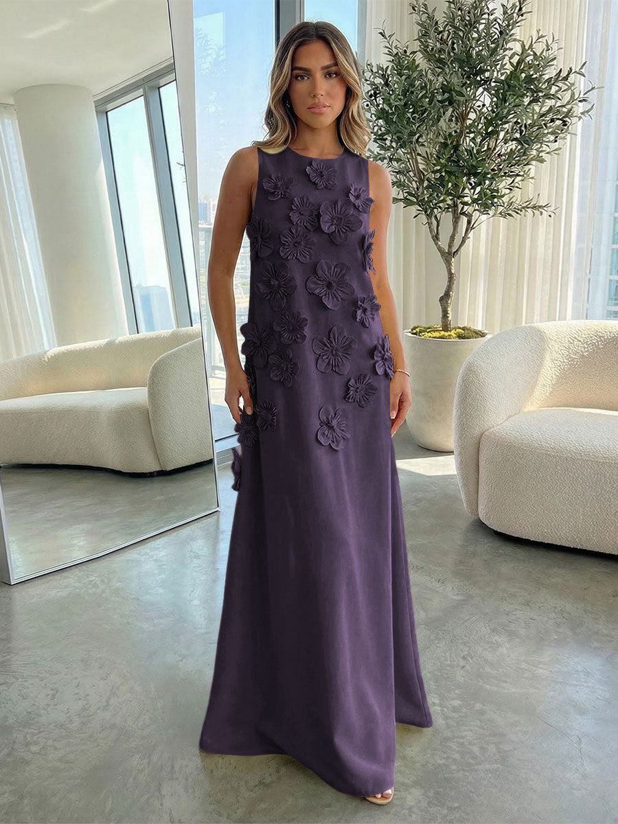 Jersey A-Line Crew Neck 3D Flowers Formal Dresses