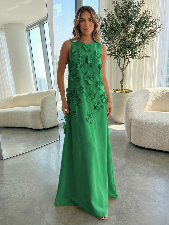 Jersey A-Line Crew Neck 3D Flowers Formal Tent/ Trapeze Dresses