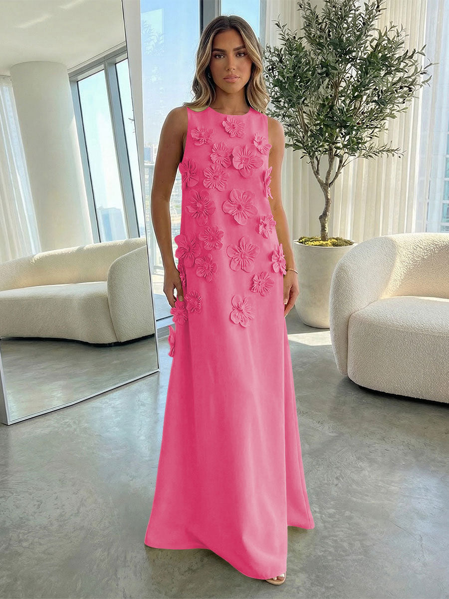 Jersey A-Line Crew Neck 3D Flowers Formal Dresses