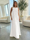 Jersey A-Line Crew Neck 3D Flowers Formal Dresses
