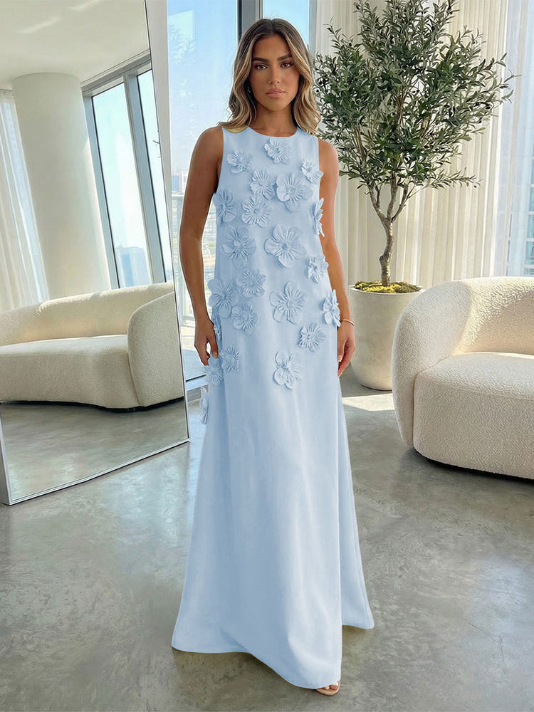 Jersey A-Line Crew Neck 3D Flowers Formal Dresses