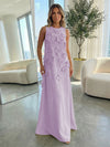 Jersey A-Line Crew Neck 3D Flowers Formal Dresses