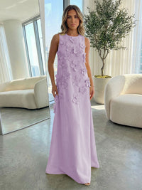 Jersey A-Line Crew Neck 3D Flowers Formal Dresses