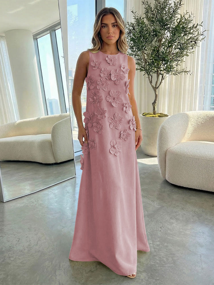 Jersey A-Line Crew Neck 3D Flowers Formal Dresses