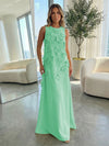 Jersey A-Line Crew Neck 3D Flowers Formal Dresses