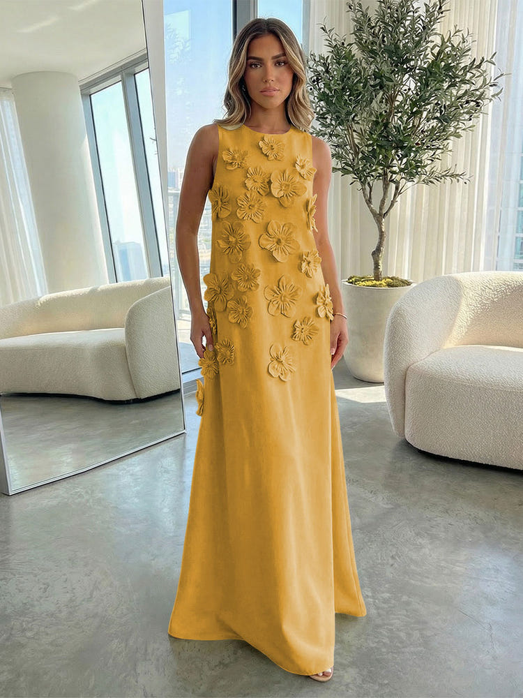 Jersey A-Line Crew Neck 3D Flowers Formal Dresses