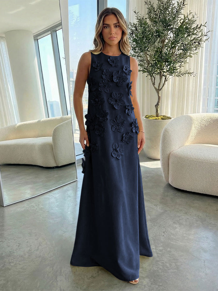Jersey A-Line Crew Neck 3D Flowers Formal Dresses