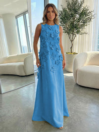 Jersey A-Line Crew Neck 3D Flowers Formal Dresses