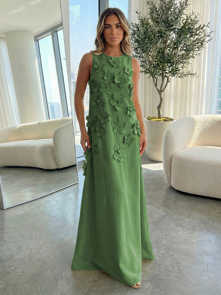 Jersey A-Line Crew Neck 3D Flowers Formal Dresses