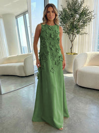 Jersey A-Line Crew Neck 3D Flowers Formal Dresses