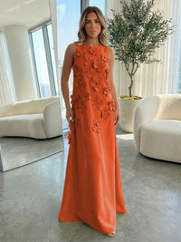 Jersey A-Line Crew Neck 3D Flowers Formal Dresses