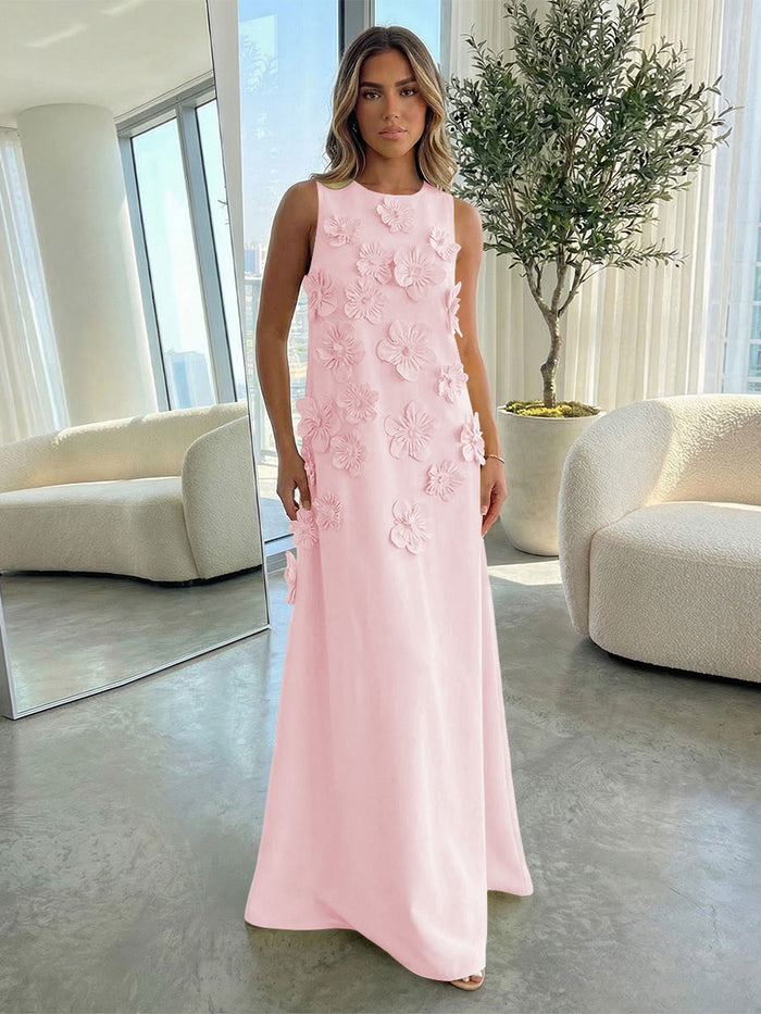Jersey A-Line Crew Neck 3D Flowers Formal Dresses