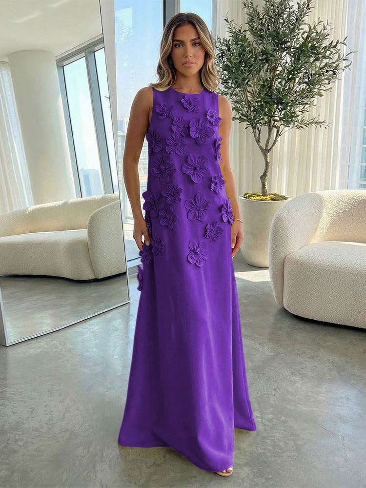 Jersey A-Line Crew Neck 3D Flowers Formal Dresses