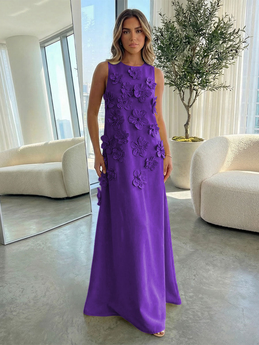 Jersey A-Line Crew Neck 3D Flowers Formal Dresses