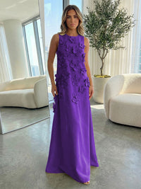Jersey A-Line Crew Neck 3D Flowers Formal Dresses