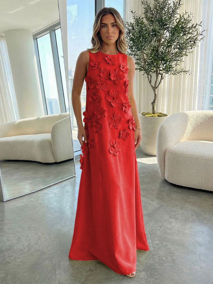 Jersey A-Line Crew Neck 3D Flowers Formal Tent/ Trapeze Dresses