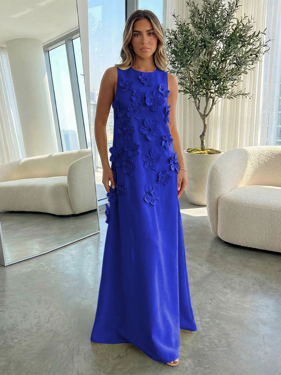 Jersey A-Line Crew Neck 3D Flowers Formal Dresses