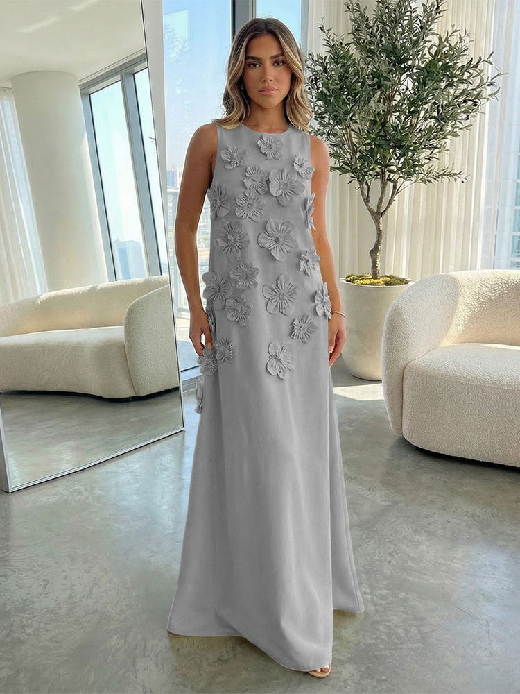 Jersey A-Line Crew Neck 3D Flowers Formal Dresses