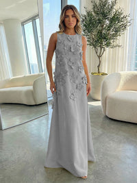 Jersey A-Line Crew Neck 3D Flowers Formal Dresses