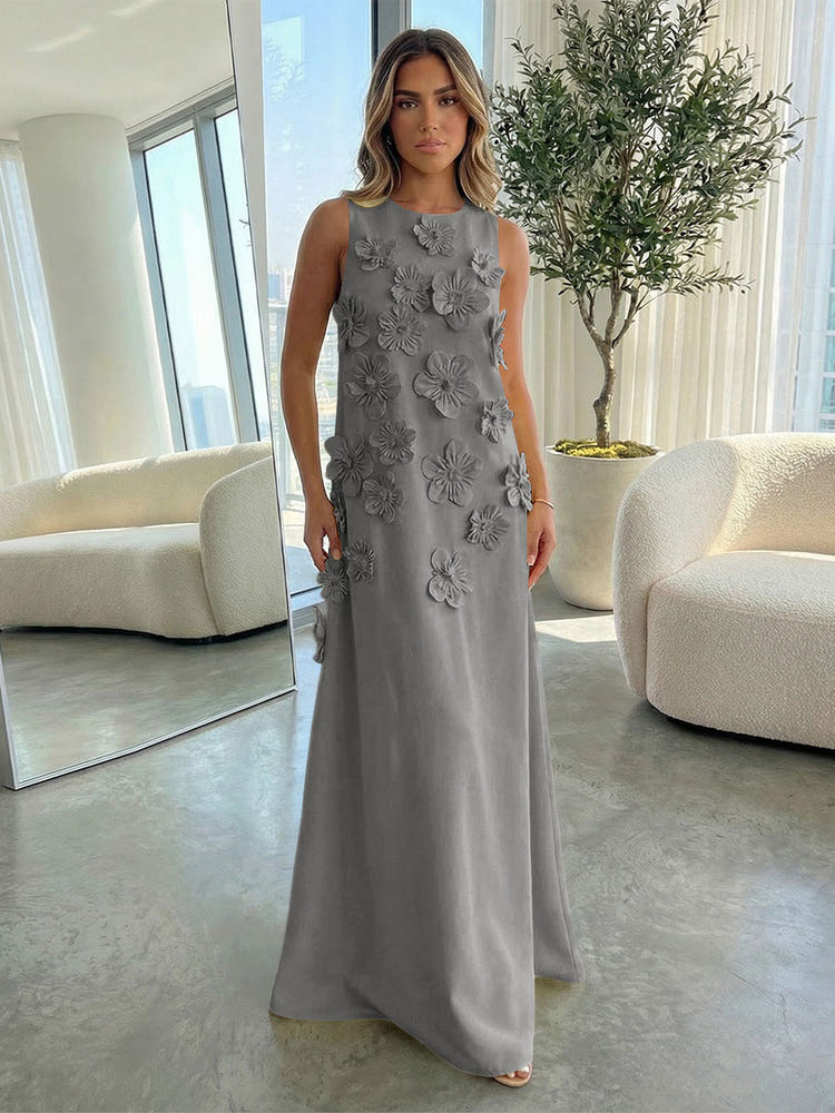 Jersey A-Line Crew Neck 3D Flowers Formal Dresses