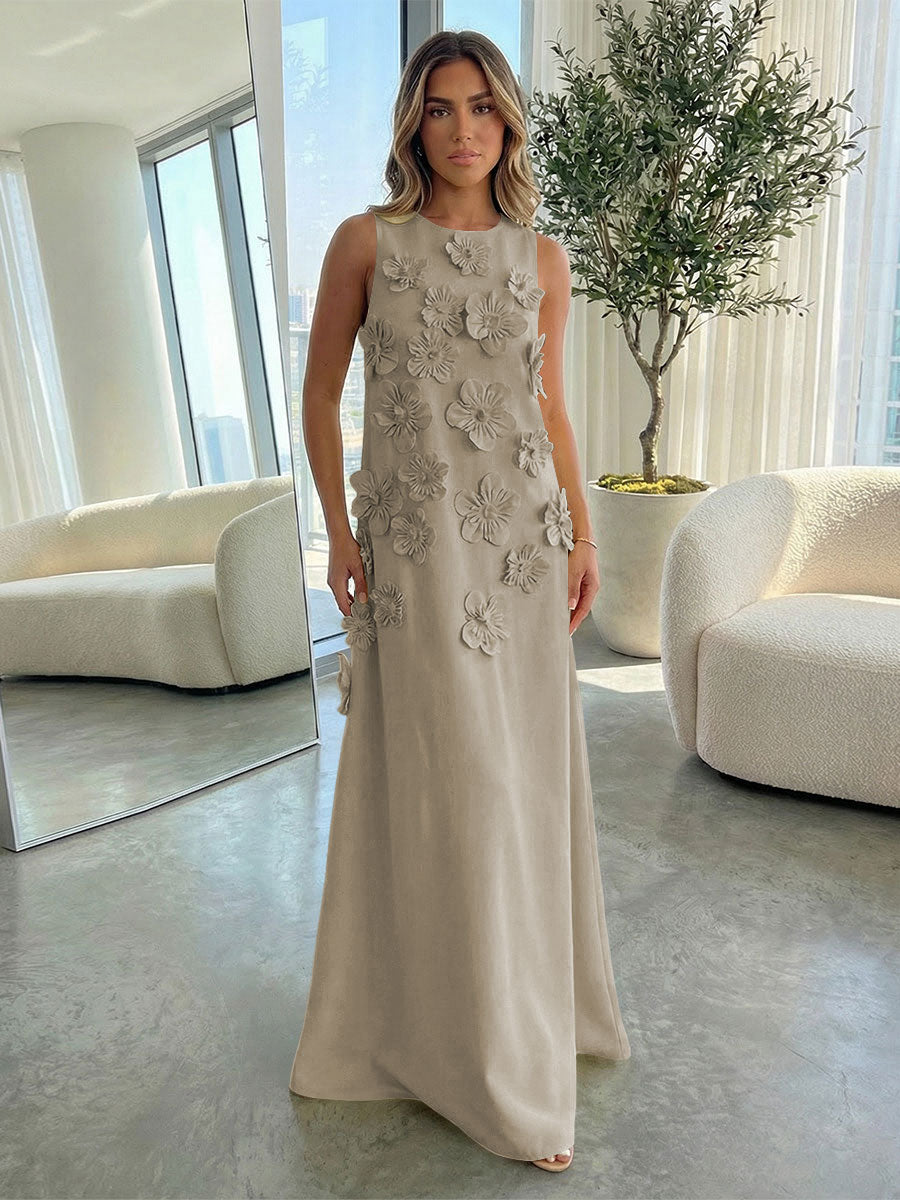 Jersey A-Line Crew Neck 3D Flowers Formal Dresses